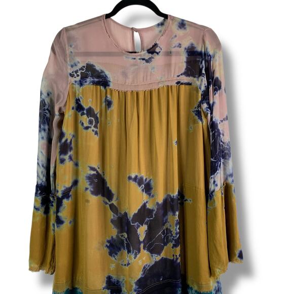 Raquel Allegra Tie Dye Silk Mini Dress Size 2 Babydoll Tent - Picture 2 of 10